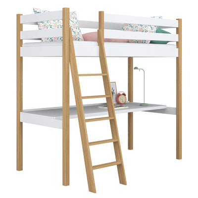 Lit mezzanine avec bureau en bois blanc-chêne – chambre d'enfant, scandinave Nizio