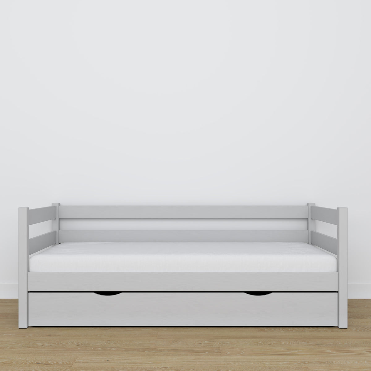 Sofa-lit avec tiroir gris en bois – dimensions et schéma, Nizio