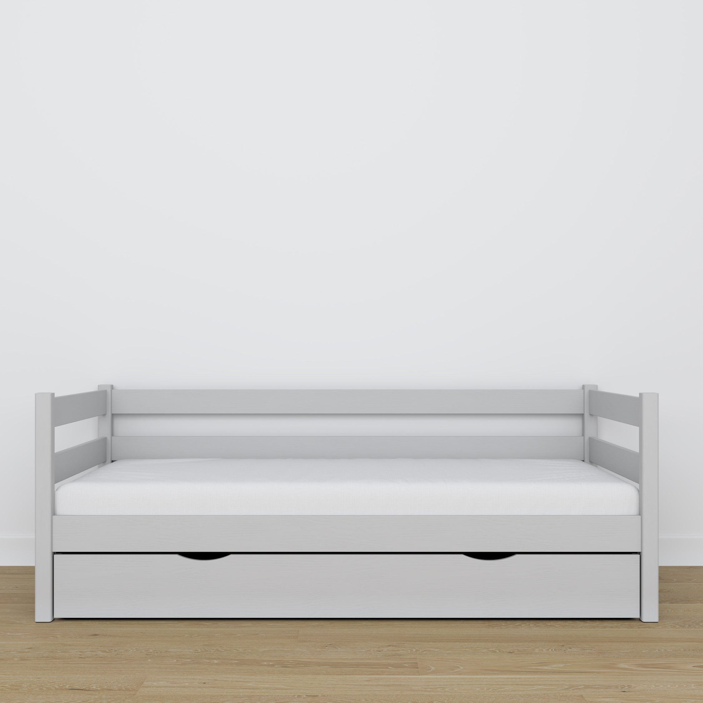Sofa-lit avec tiroir gris en bois – dimensions et schéma, Nizio