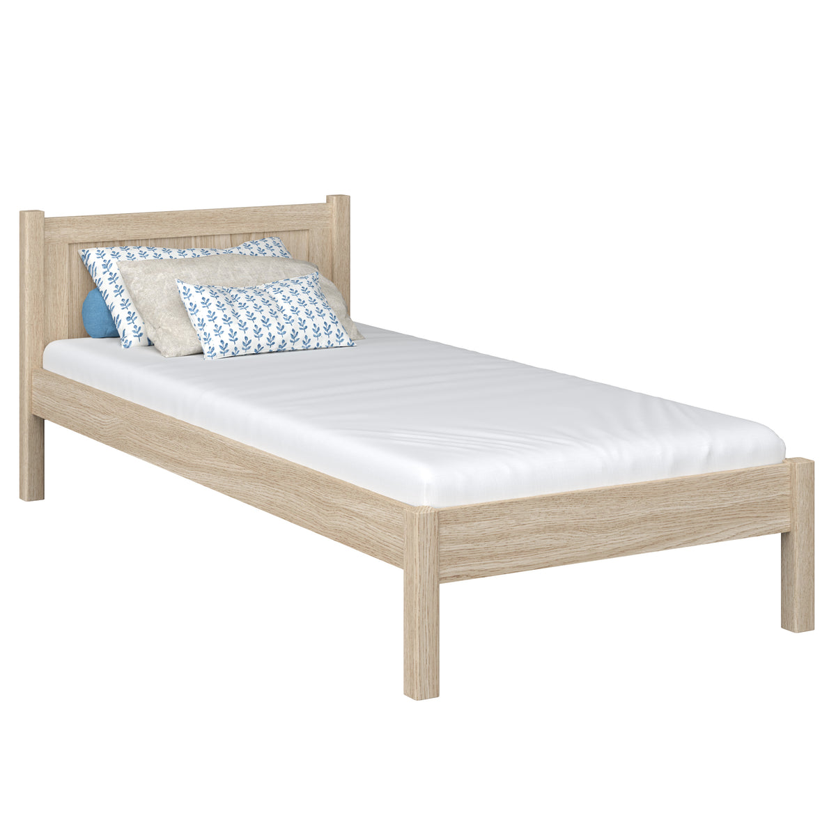 Lit simple en chêne chêne blanchi – chambre d'enfant, bois massif, style scandinave
