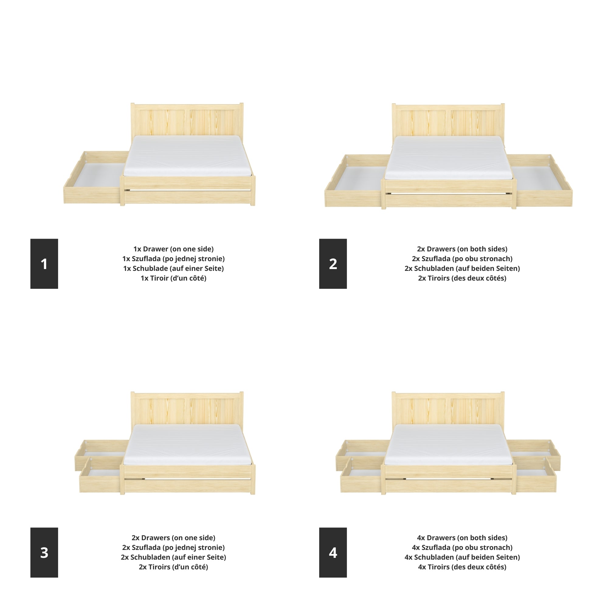 Lit double pin incolore z tiroir w chambre – décoration scandinave