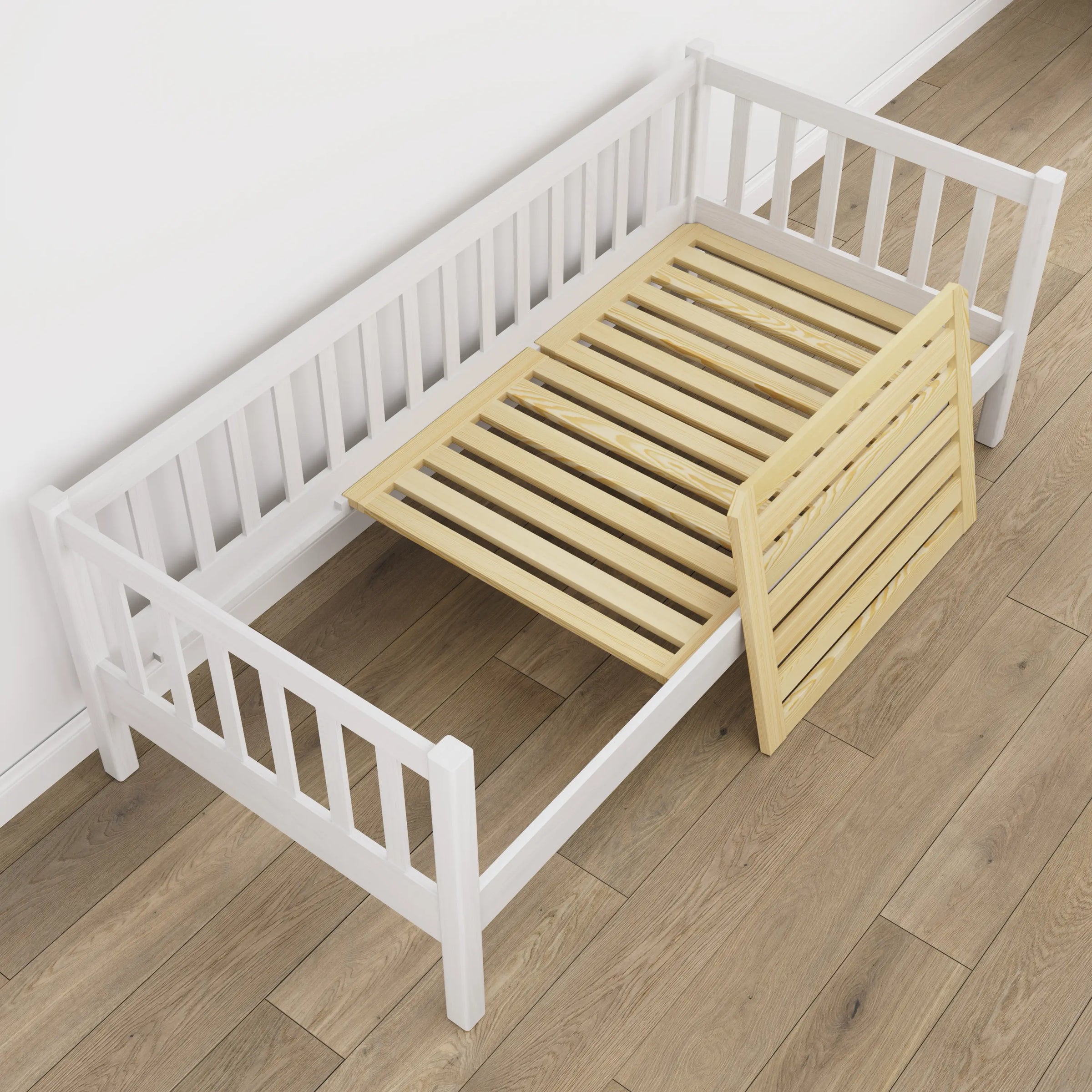 Sofa-lit en bois blanc – détails du bois et des assemblages, Nizio Home