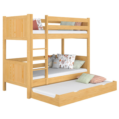 Lit superposé avec tiroir pour matelas en bois pin naturel – chambre d'enfant scandinave