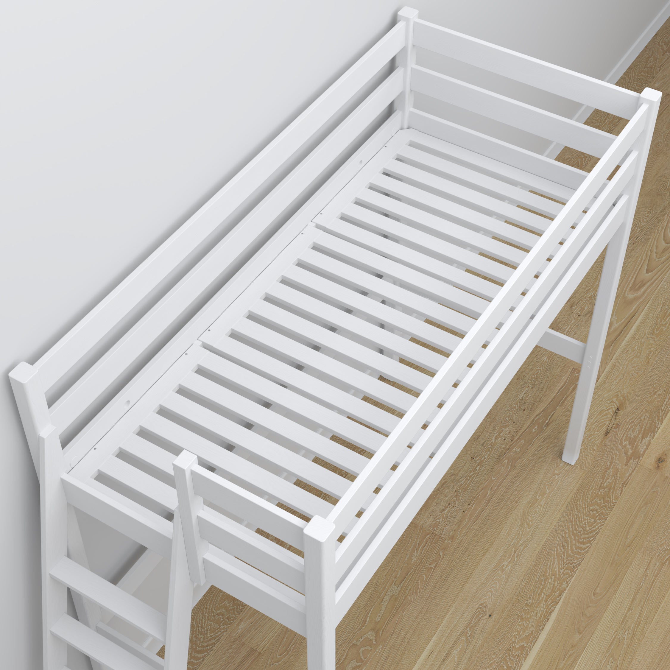 Lit mezzanine blanc en bois – vue du dessus na chambre