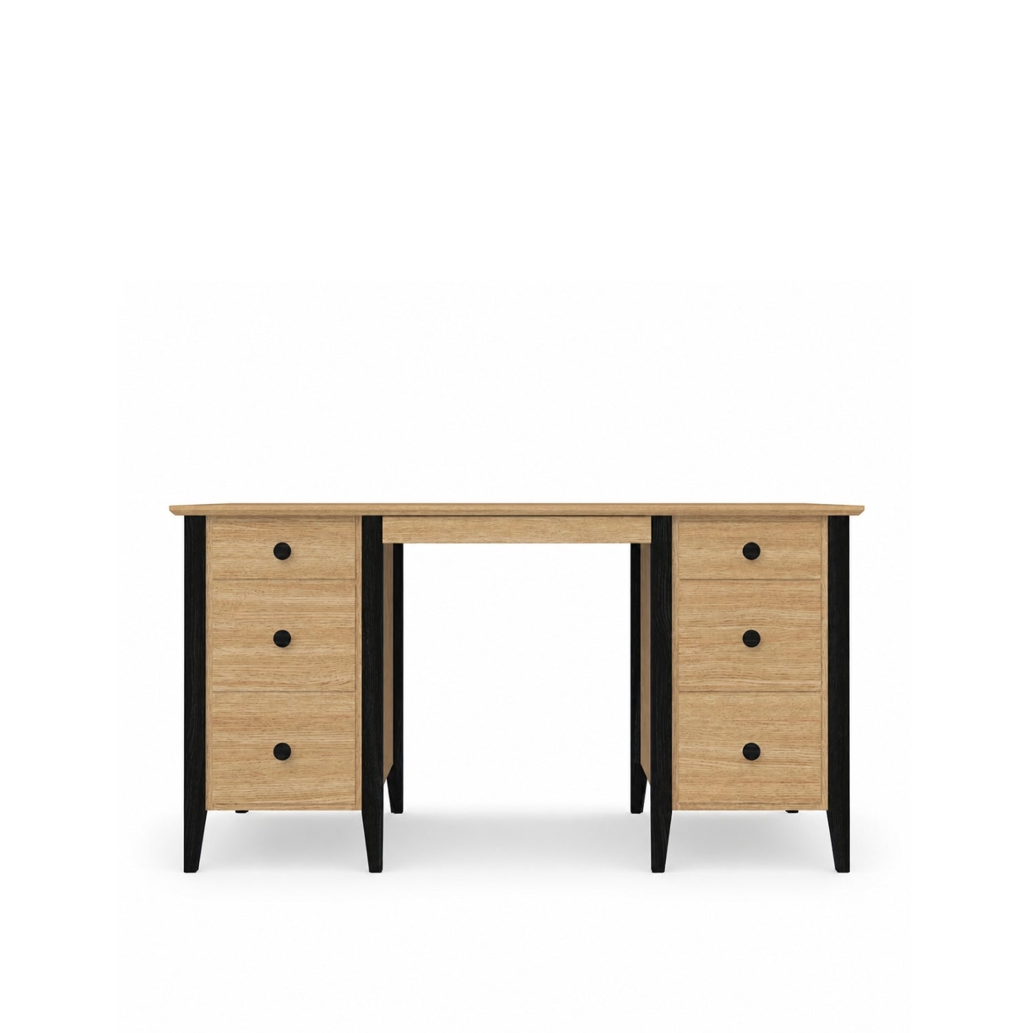 Desk with 6 drawers oak natural oak with black – office and youth room, scandi