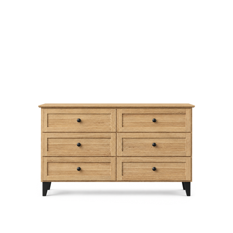 Commode z 6 tiroirmi en chêne chêne naturel avec noir 154 cm – chambre, style scandinave
