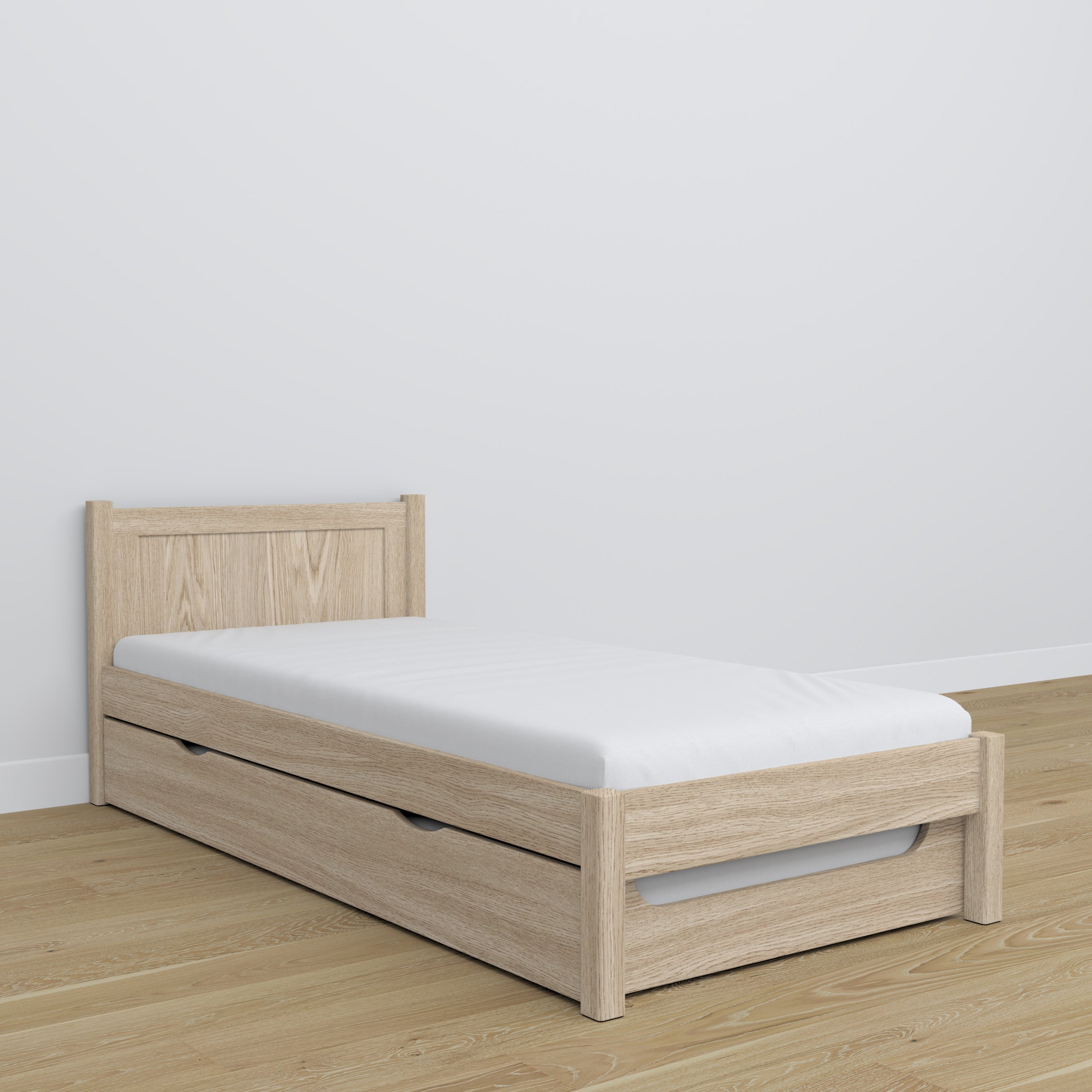 Lit avec tiroir pour matelas en chêne chêne blanchi – décoration de chambre d'enfant