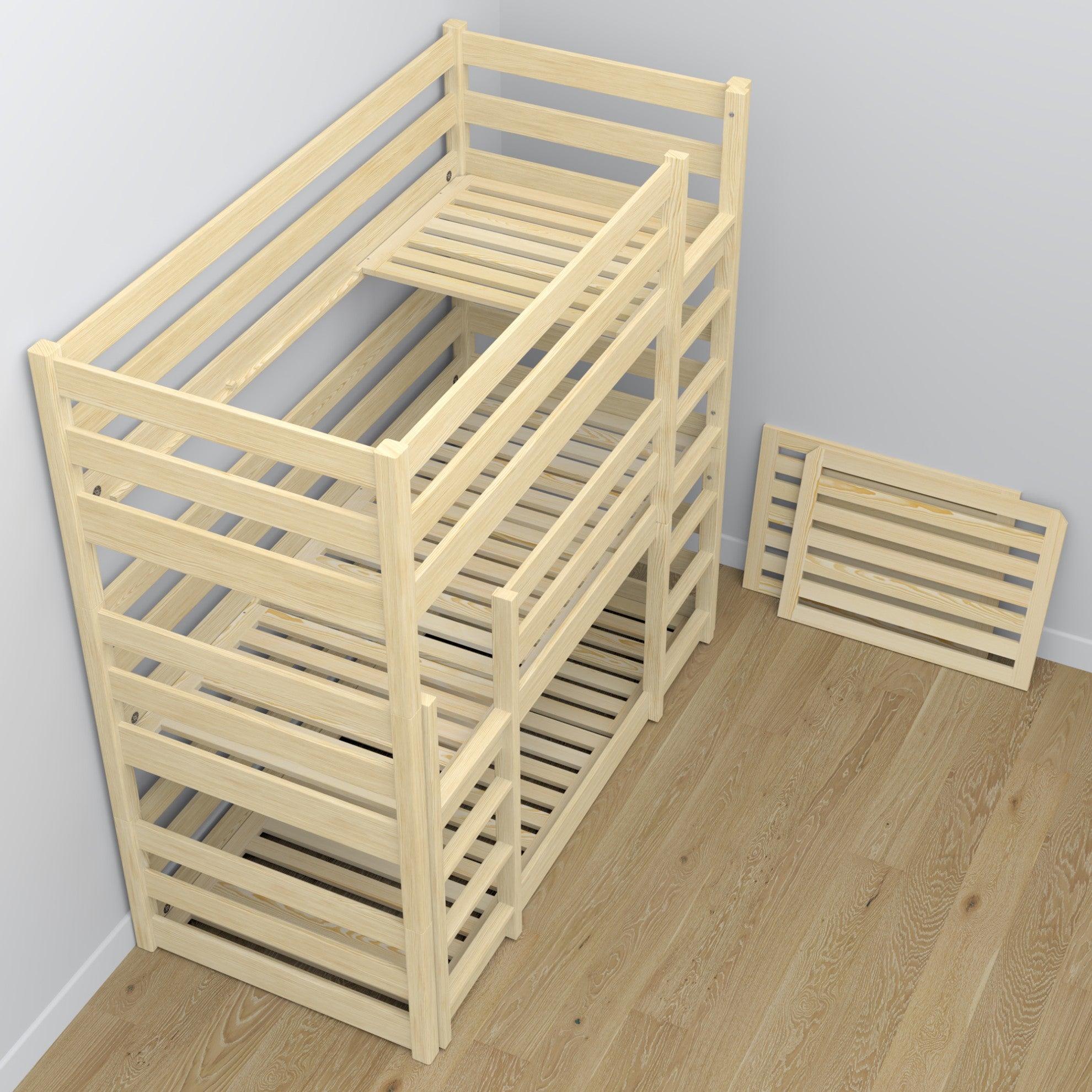 Sommier en pin pour lit superposé 3 niveaux Nizio – base durable
