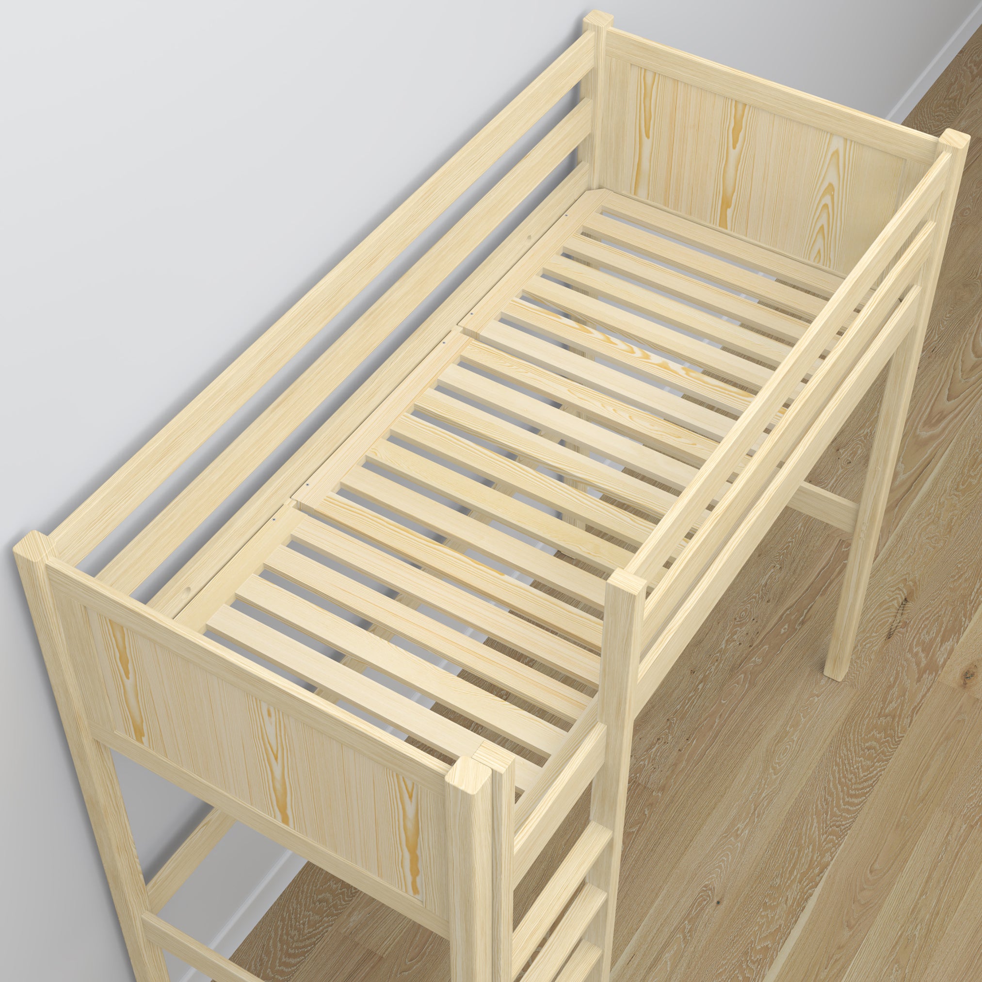 Clear Pine Wooden Loft Bed with Desk – Ladder and Joint Details