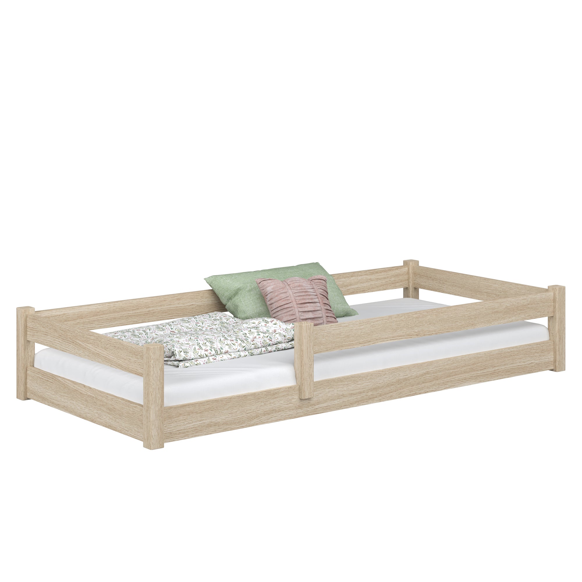 Lit bas en chêne chêne blanchi – détails des assemblages, Nizio Home
