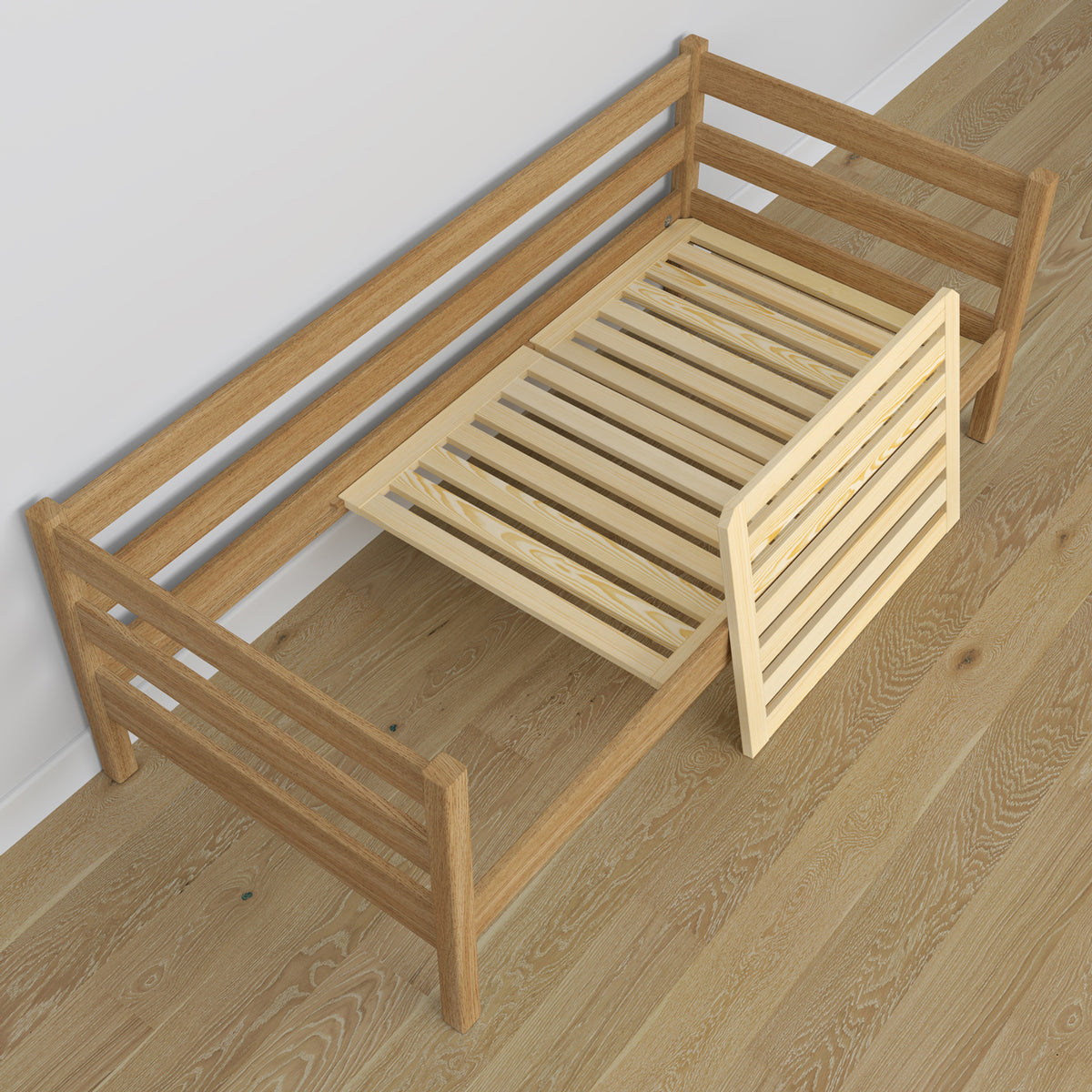 Łóżko sofa z szufladą na materac N01 dąb naturalny – dodatkowy widok, bezpieczna konstrukcja
