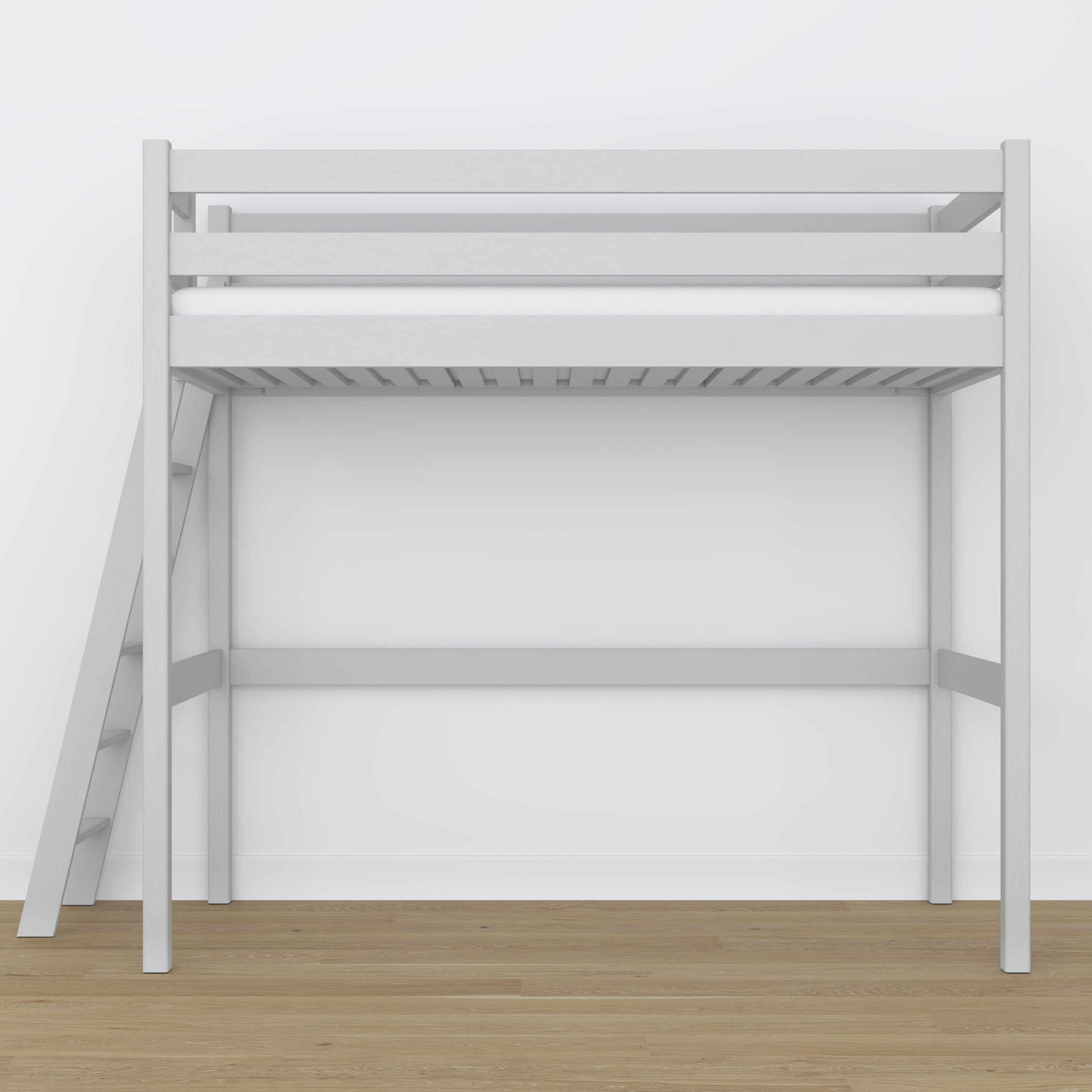 Lit mezzanine gris – échelle i barrière en bois, Nizio Home