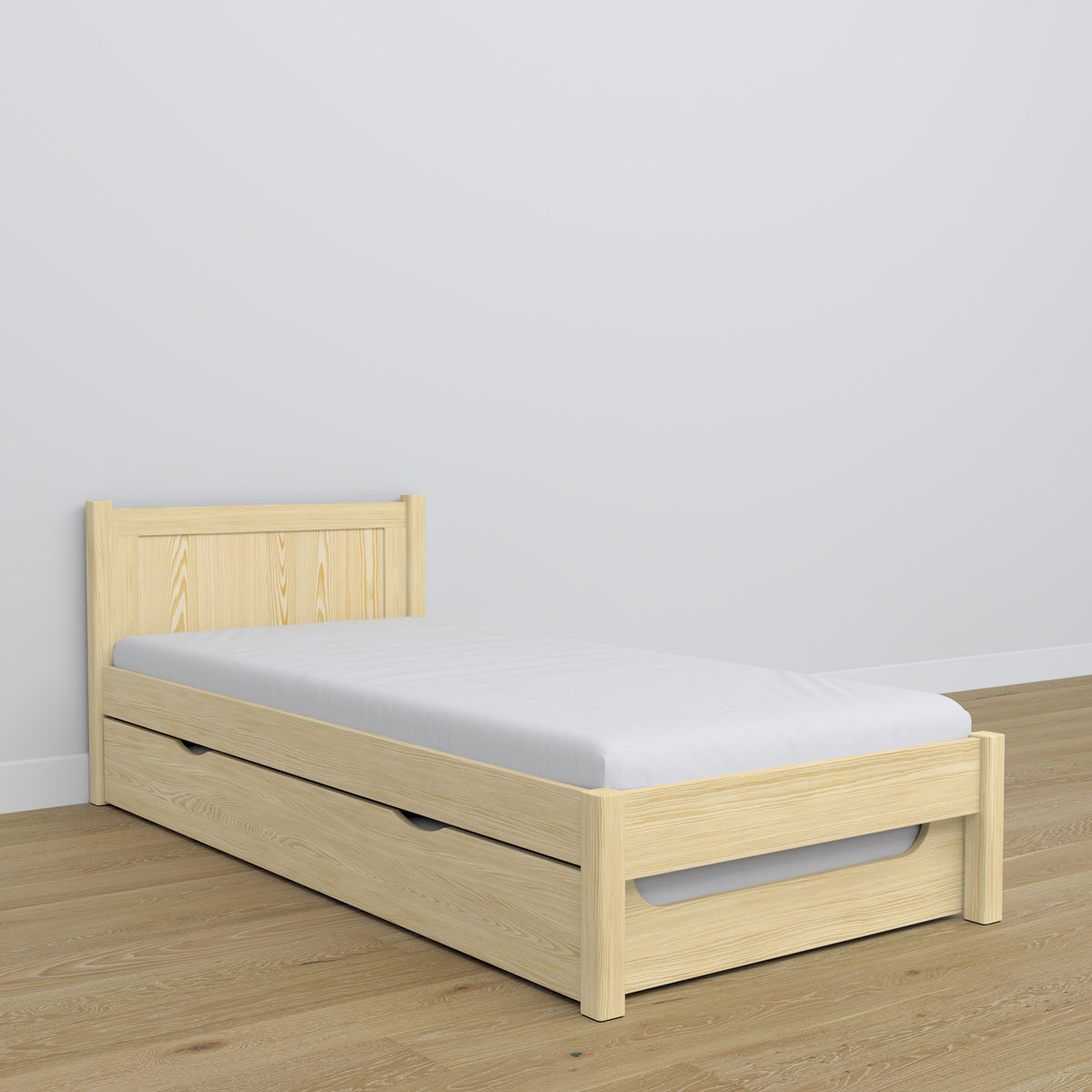 Lit avec tiroir pour matelas en bois pin incolore – décoration de chambre d'enfant