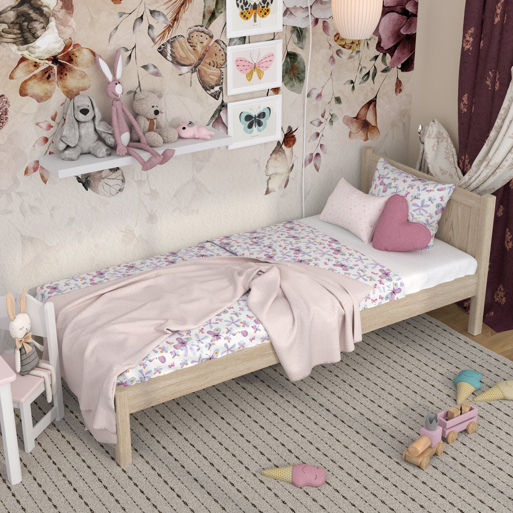 Lit chêne blanchi dans la chambre d'enfant – décoration scandinave, en chêne