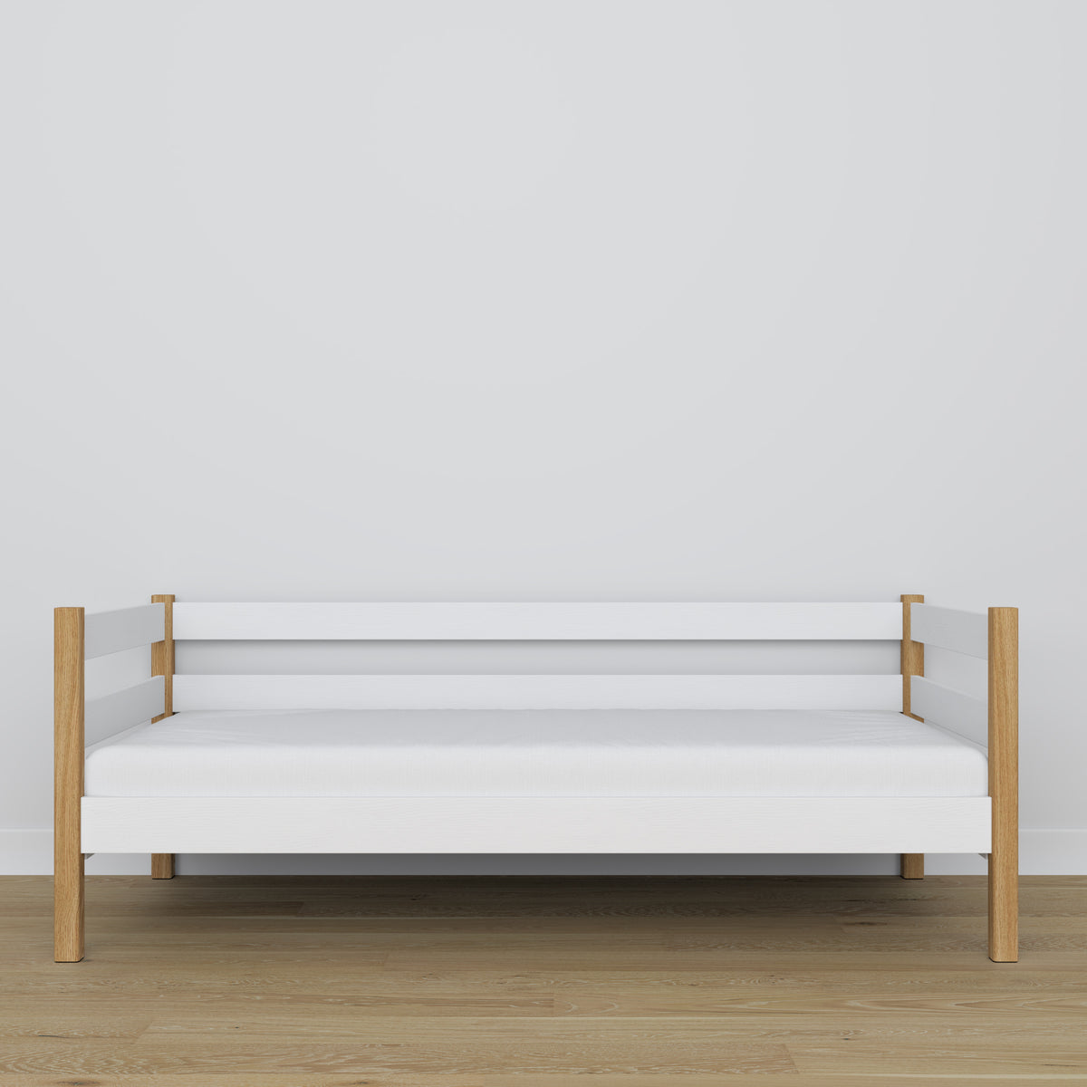 Sofa-lit en bois blanc-chêne – détails du bois et des assemblages, Nizio Home