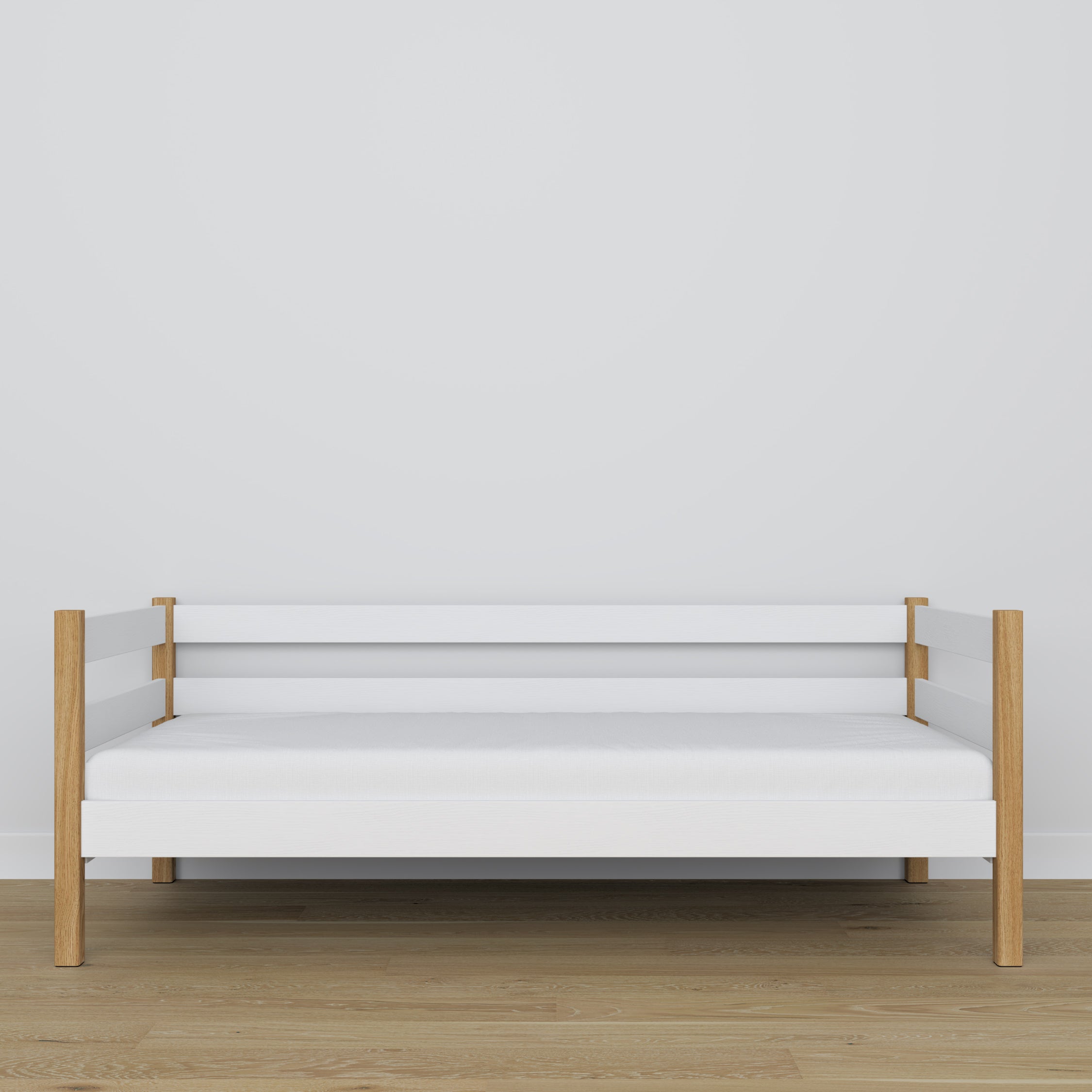 Sofa-lit en bois blanc-chêne – détails du bois et des assemblages, Nizio Home