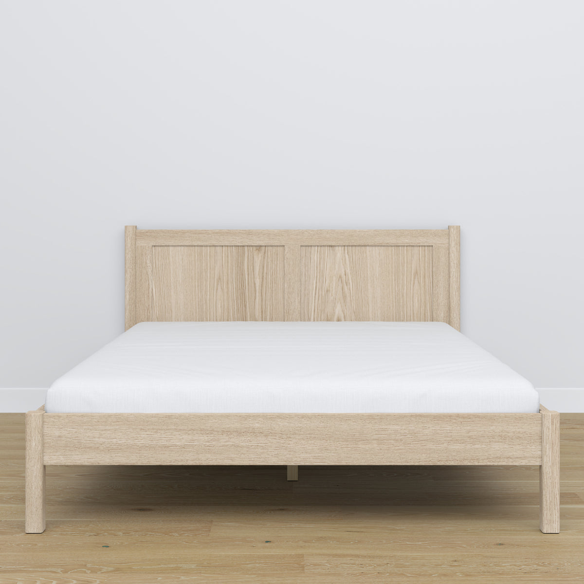 Lit double chêne blanchi – sommier à lattes en chêne, Nizio Home