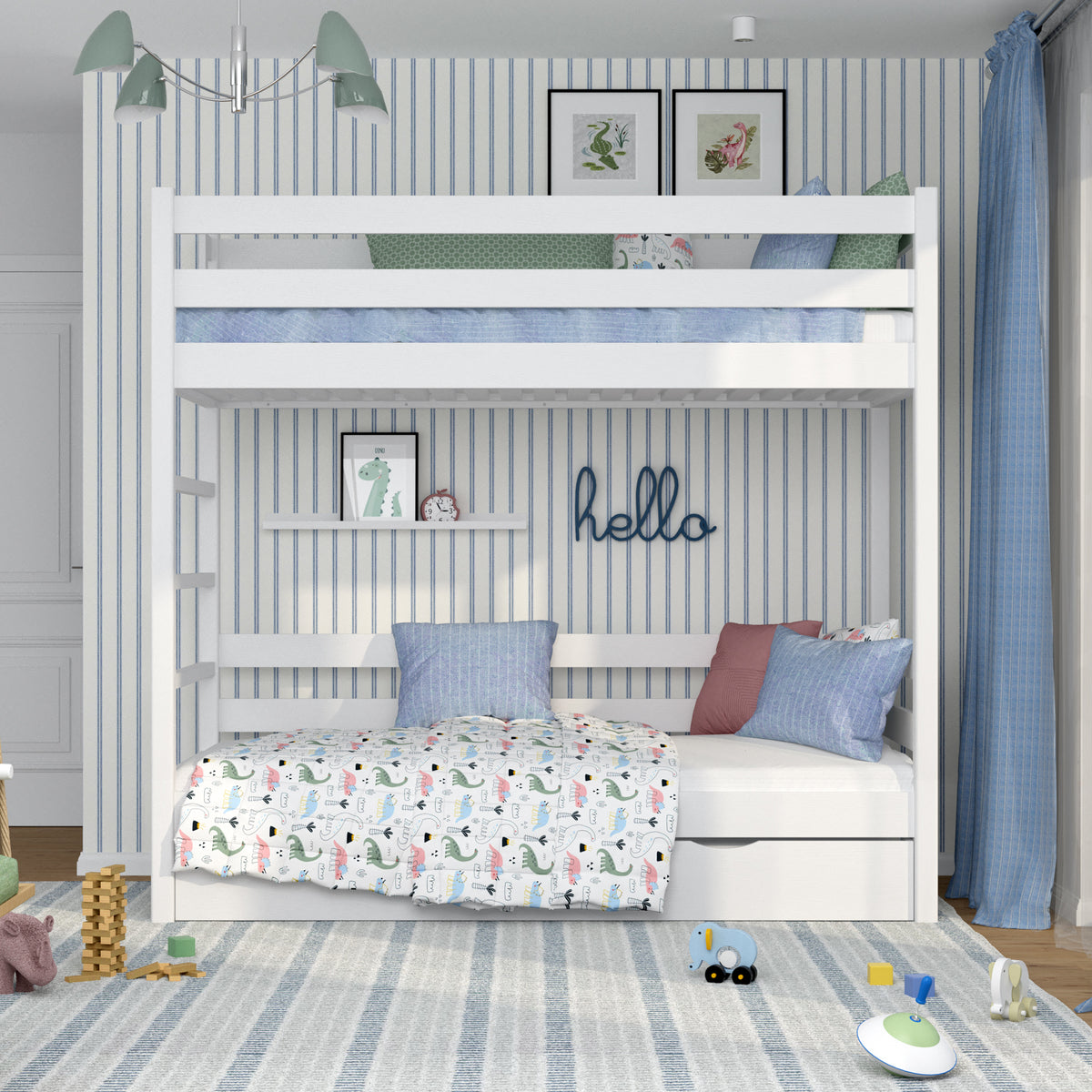 Lit superposé blanc z tiroir na matelas – barrière, en bois, Nizio Home
