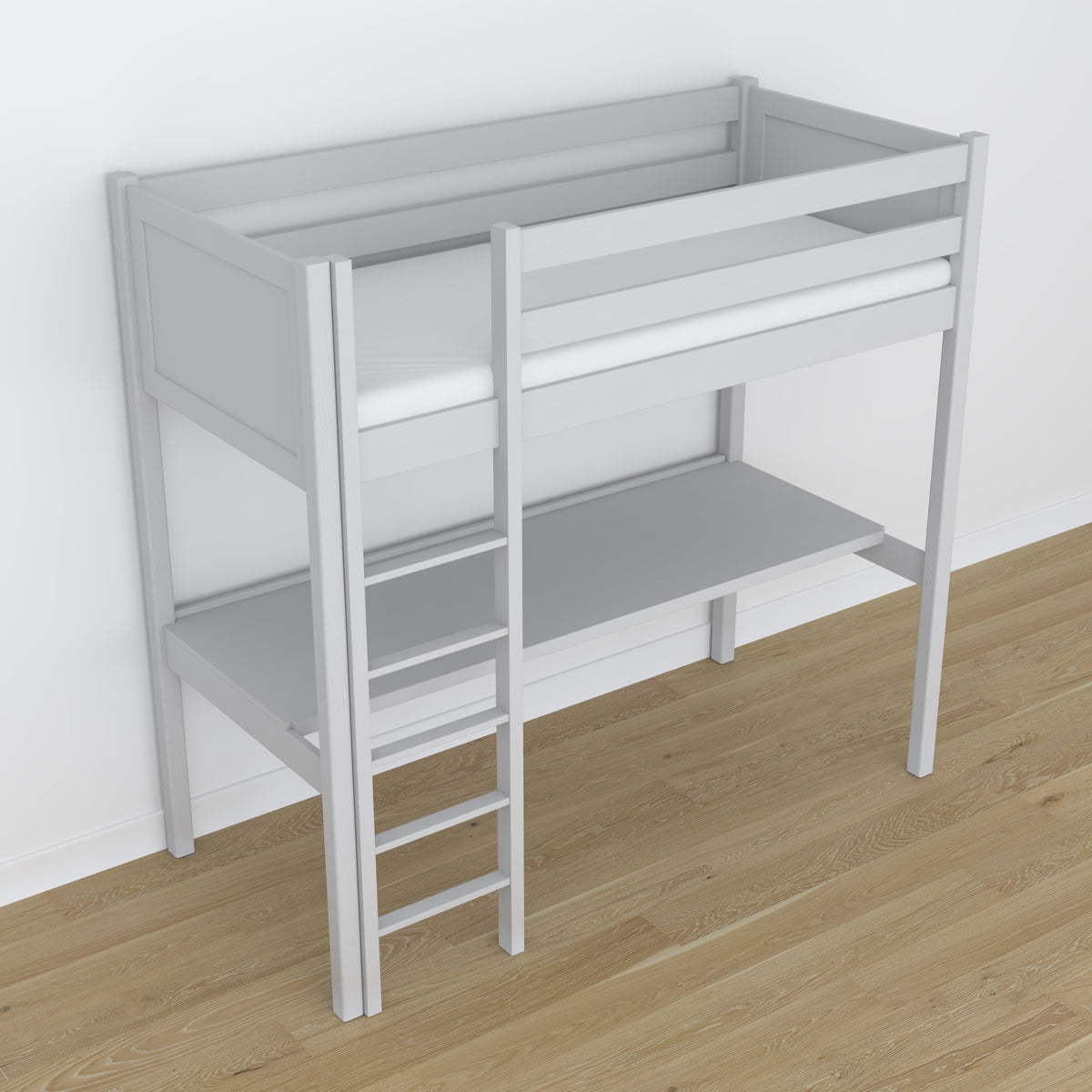 Lit mezzanine gris en bois – vue du dessus na chambre, Nizio