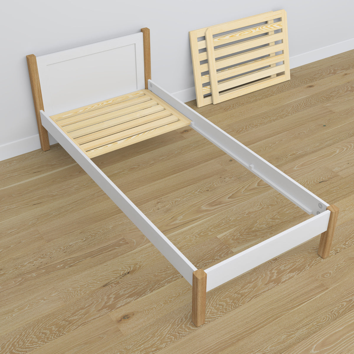 Lit avec tiroir pour matelas blanc-chêne en bois – dimensions, Nizio