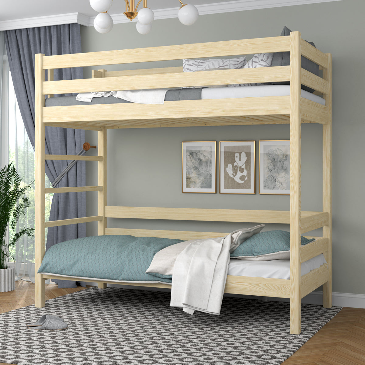 Lit superposé en bois pin incolore – dwie chambree w jednym, construction sécurisée