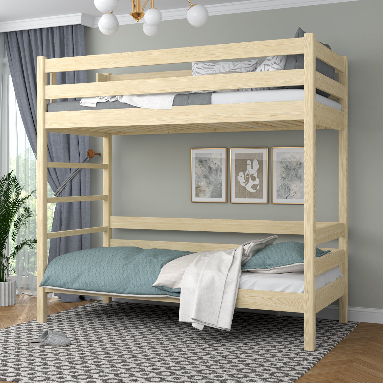 Lit superposé en bois pin incolore – dwie chambree w jednym, construction sécurisée