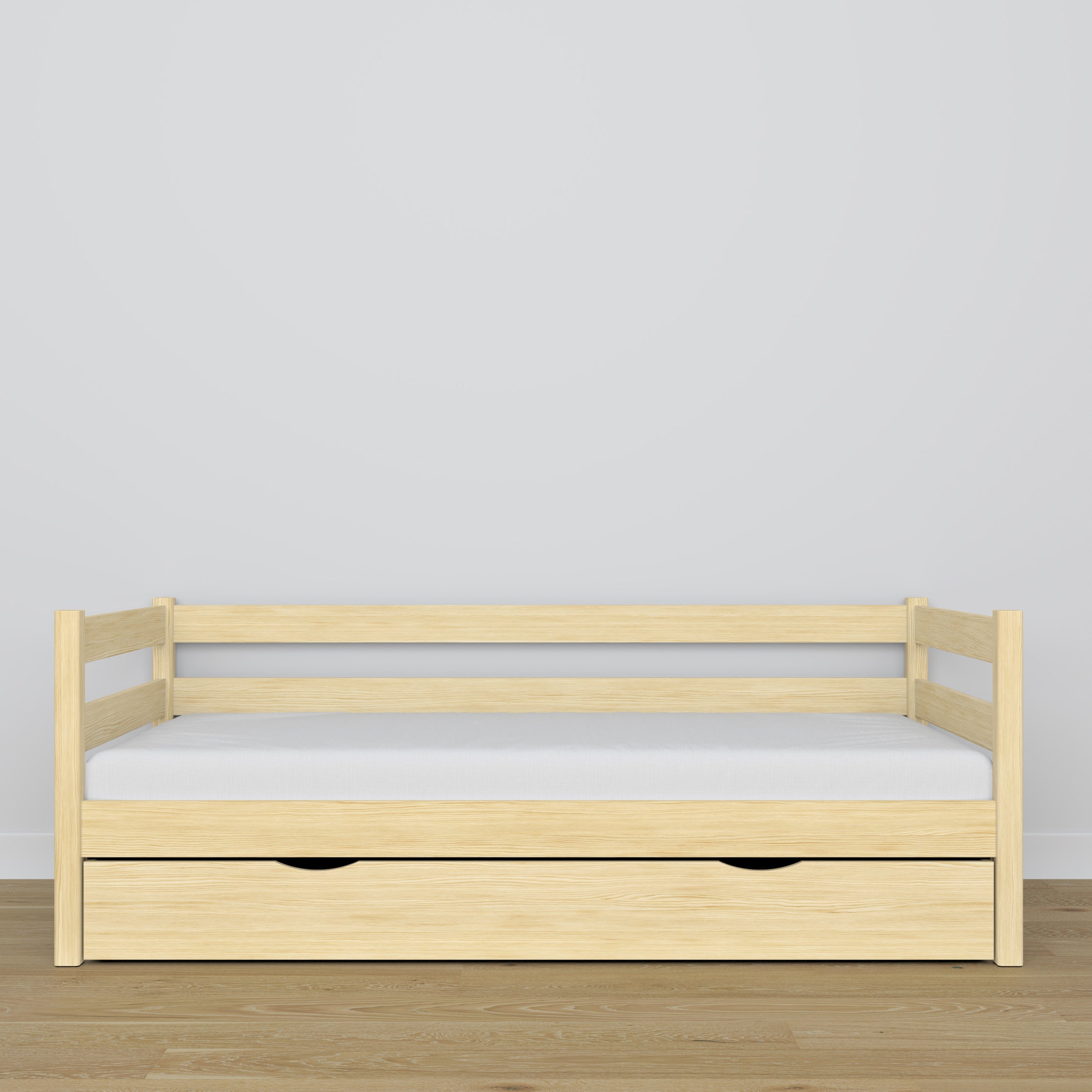 Sofa-lit avec tiroir pin incolore en bois – dimensions et schéma, Nizio