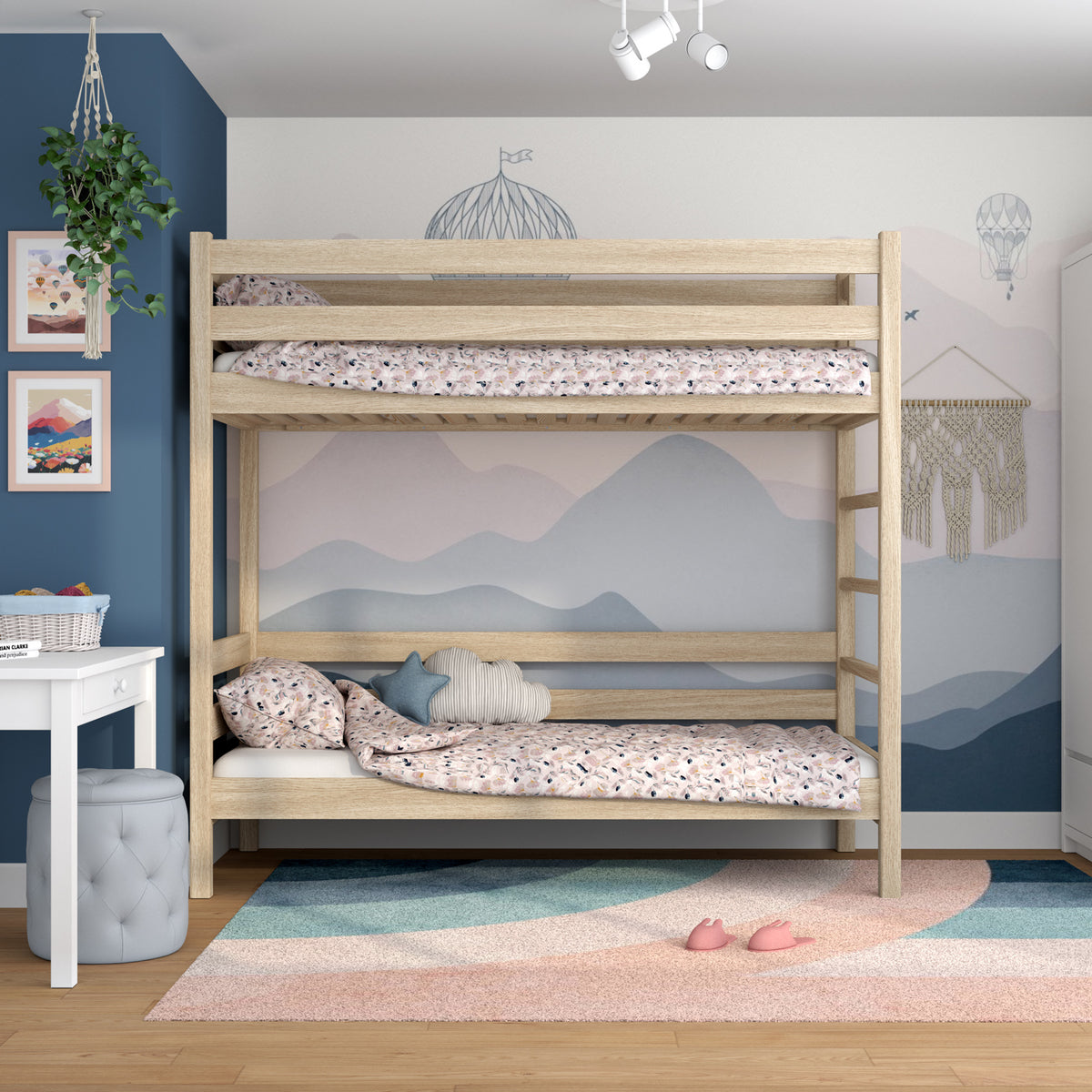 Lit superposé chêne blanchi – échelle i barrière ochronna en chêne, Nizio Home