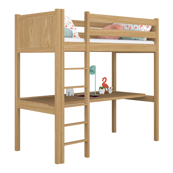 Oak Loft Bed with Desk Natural Oak – Children’s Room, Scandi Nizio