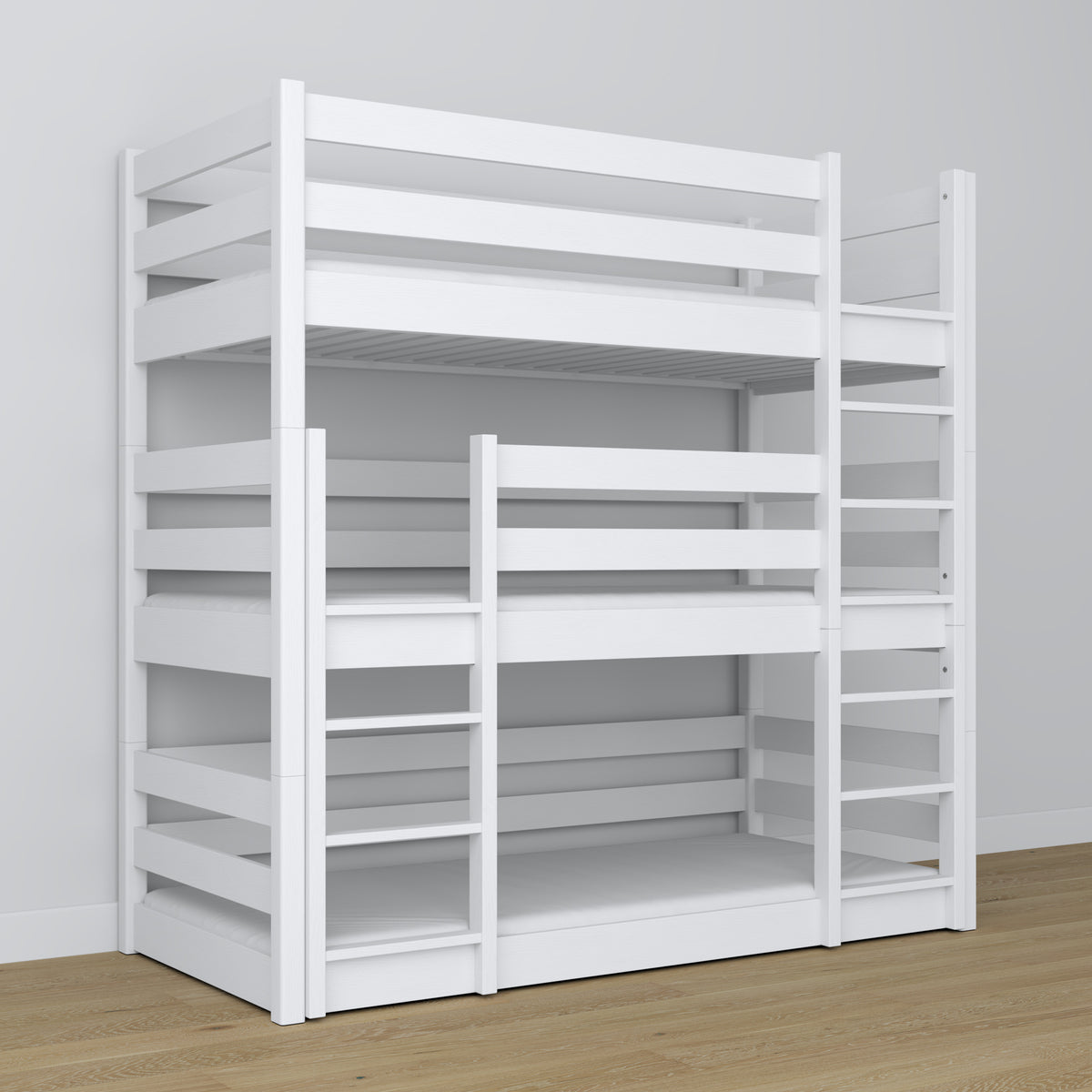 Lit superposé 3 niveaux blanc dans la chambre d'enfant – décoration scandinave, Nizio