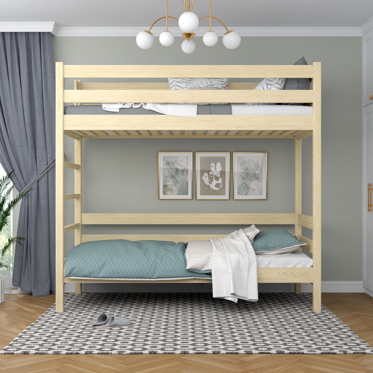 Lit superposé en bois pin incolore – chambre d'enfant, bois massif, style scandinave