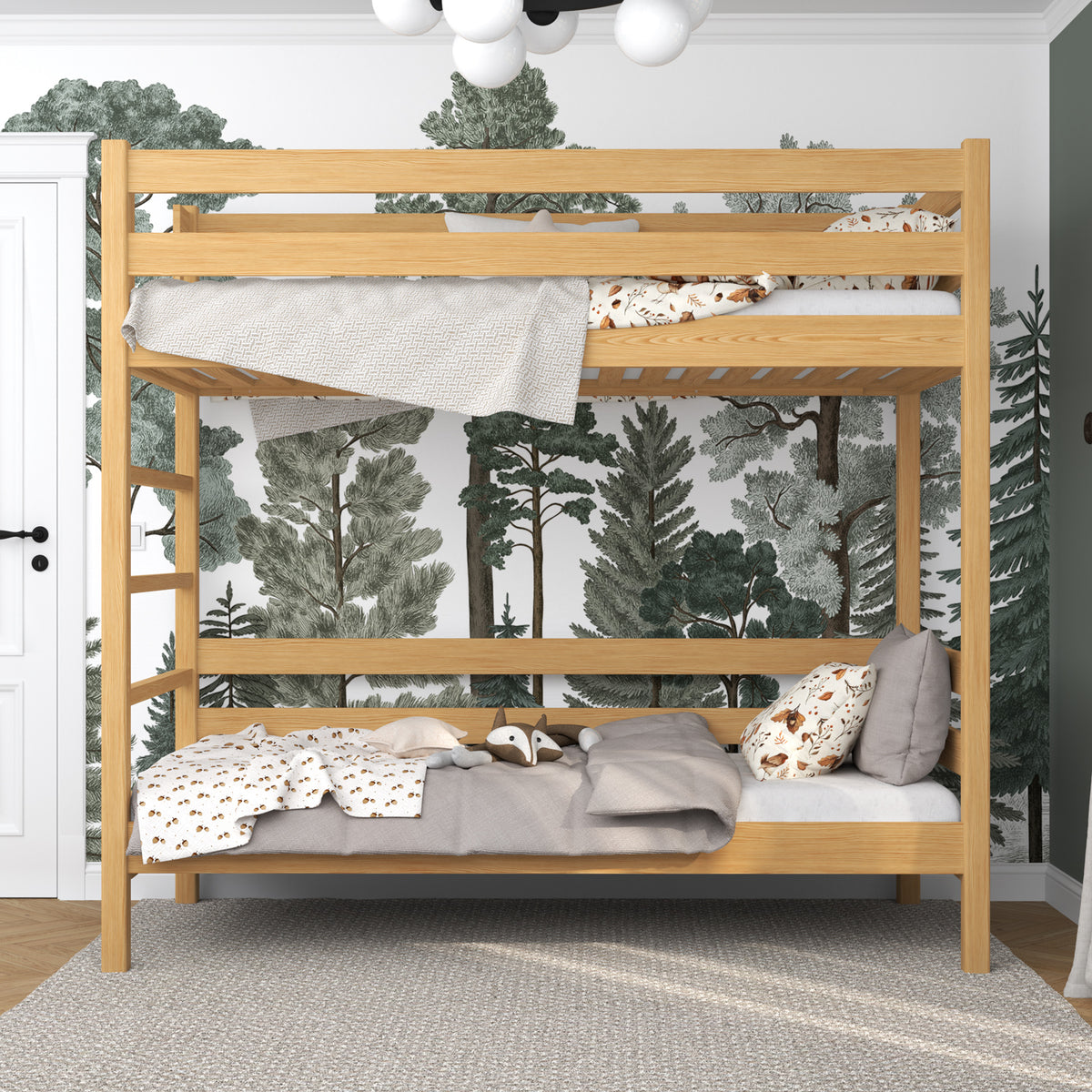 Lit superposé pin naturel – échelle i barrière ochronna en bois, Nizio Home