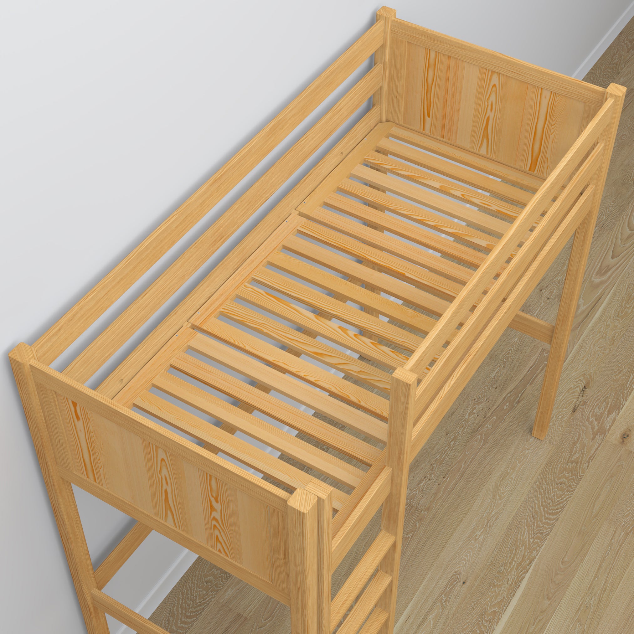 Natural Pine Wooden Loft Bed with Desk – Ladder and Joint Details