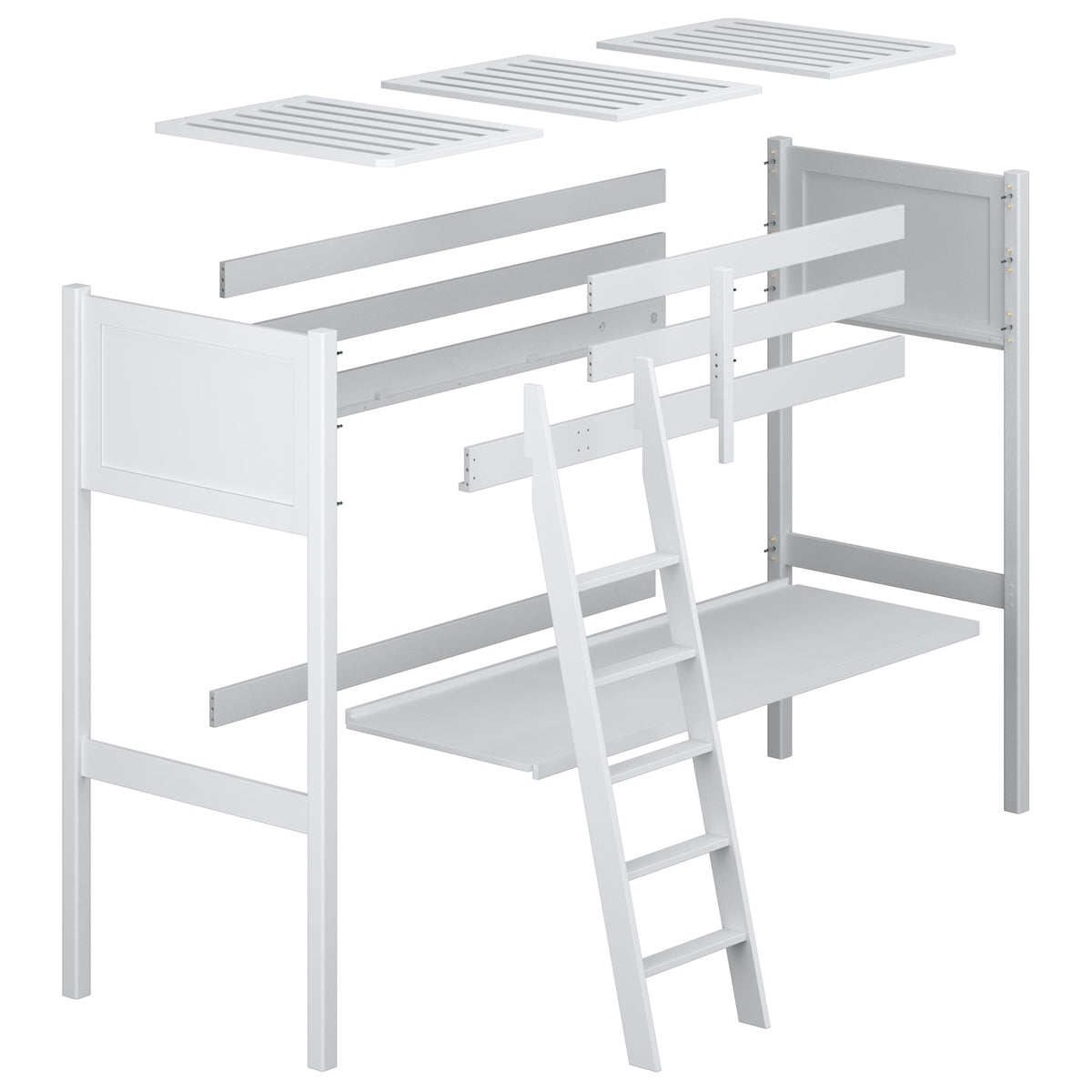 Loft bed with desk natural oak oak – dimensions, Nizio Home