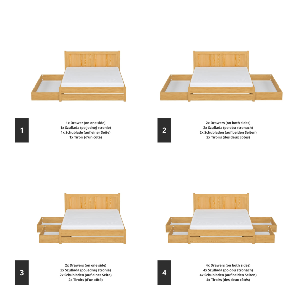 Lit double pin naturel z tiroir w chambre – décoration scandinave