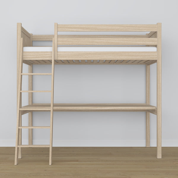 Lit mezzanine chêne blanchi avec bureau – espace d'apprentissage sous la chambre, en chêne