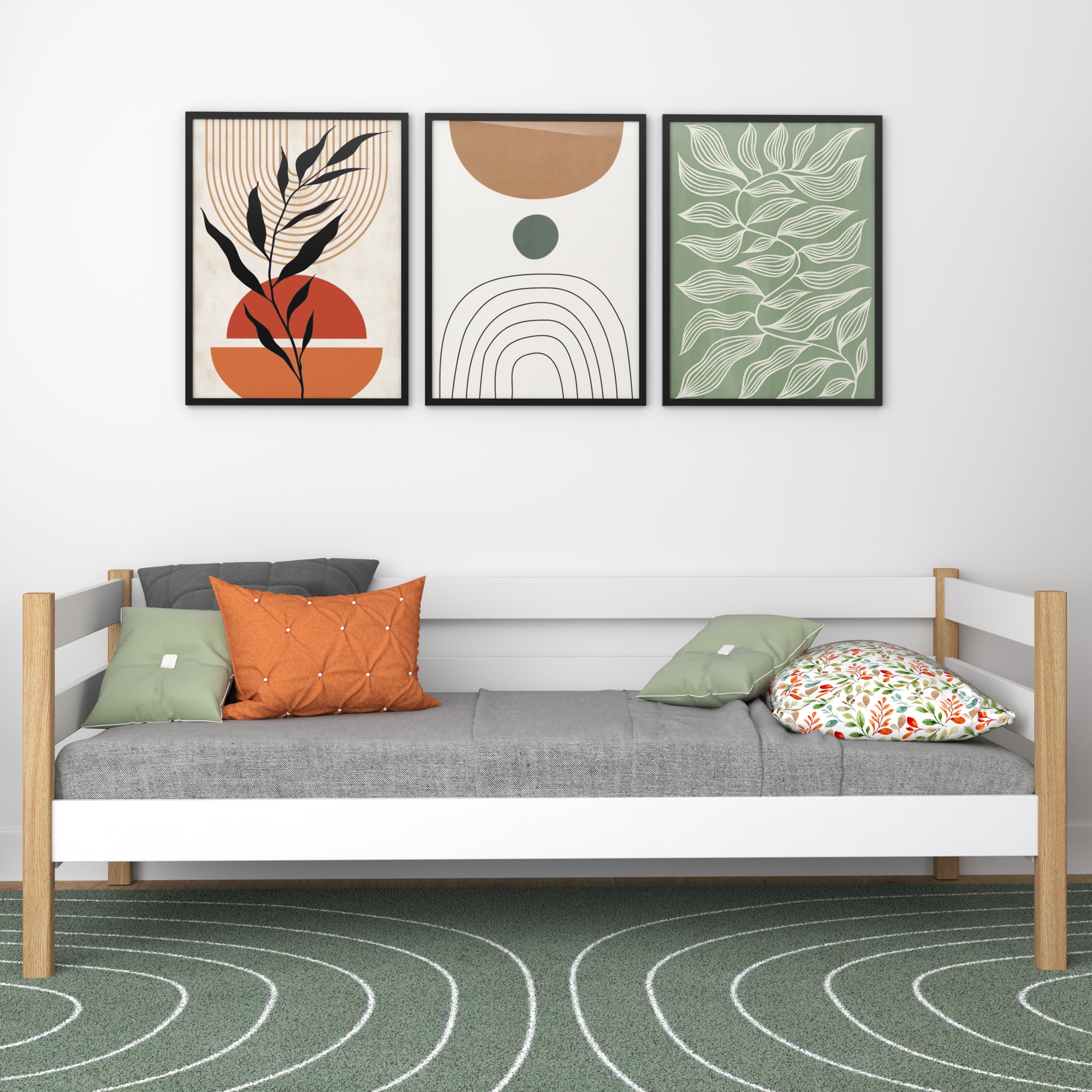Sofa-lit blanc-chêne – barrière latérale en bois, sécurité pour les enfants