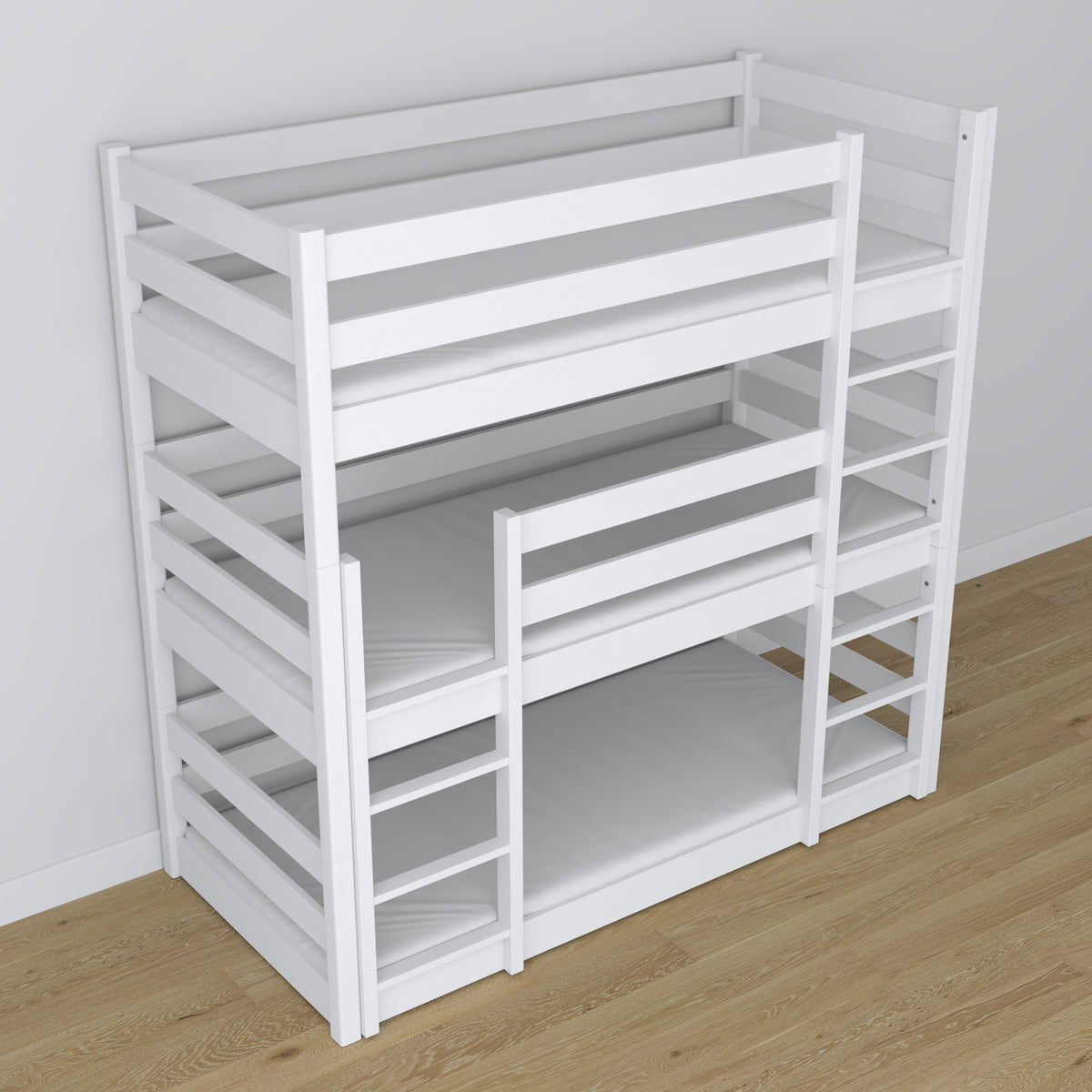 Lit superposé 3 niveaux en bois blanc – utilisation maximale de l'espace