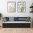 Sofa-lit en bois noir-chêne – tiroir ouvert, rangement pour literie