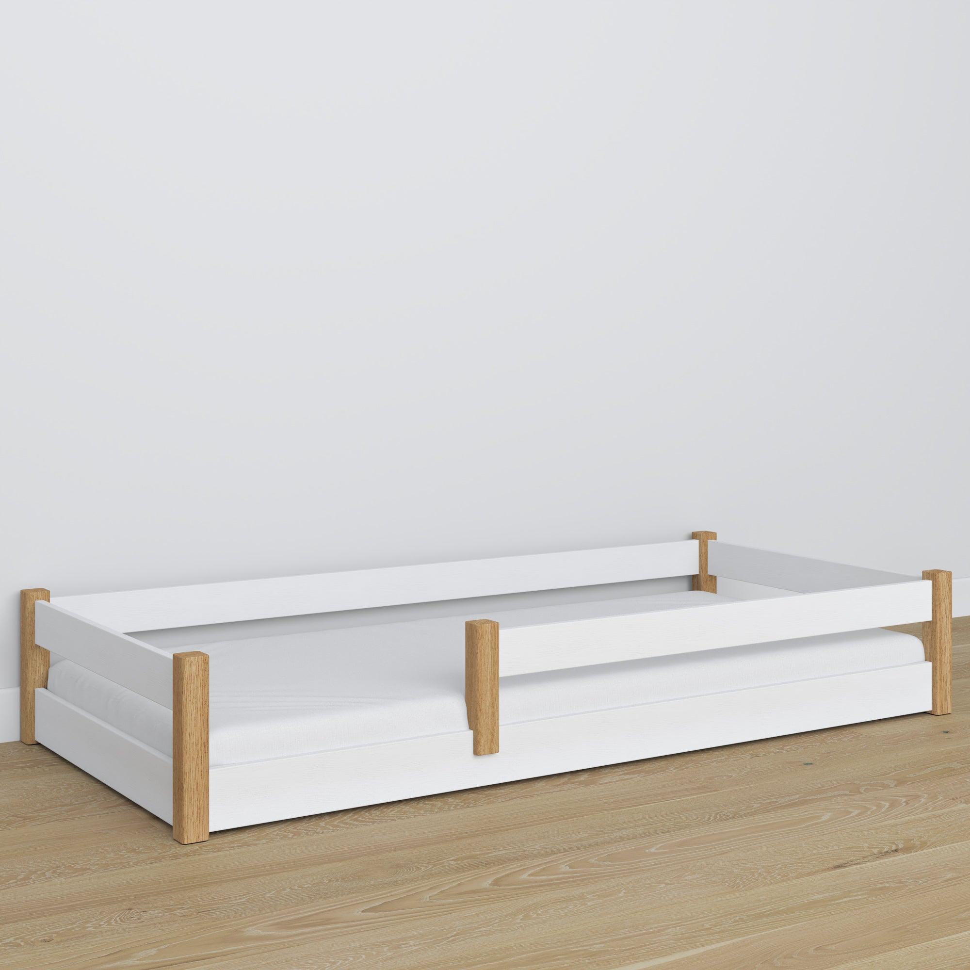 Lit bas blanc-chêne en bois – dimensions et schéma, Nizio