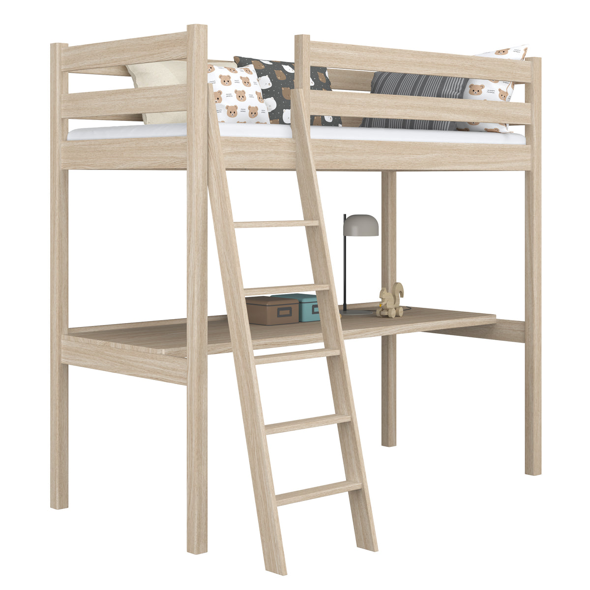 Lit mezzanine avec bureau en chêne chêne blanchi – chambre d'enfant, scandinave Nizio