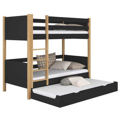 Lit superposé avec tiroir pour matelas en bois noir-chêne – chambre d'enfant scandinave
