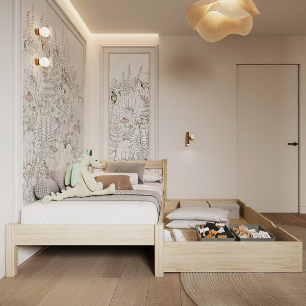 Lit pin incolore z tiroir – rangement spacieux, en bois, pour enfants Nizio