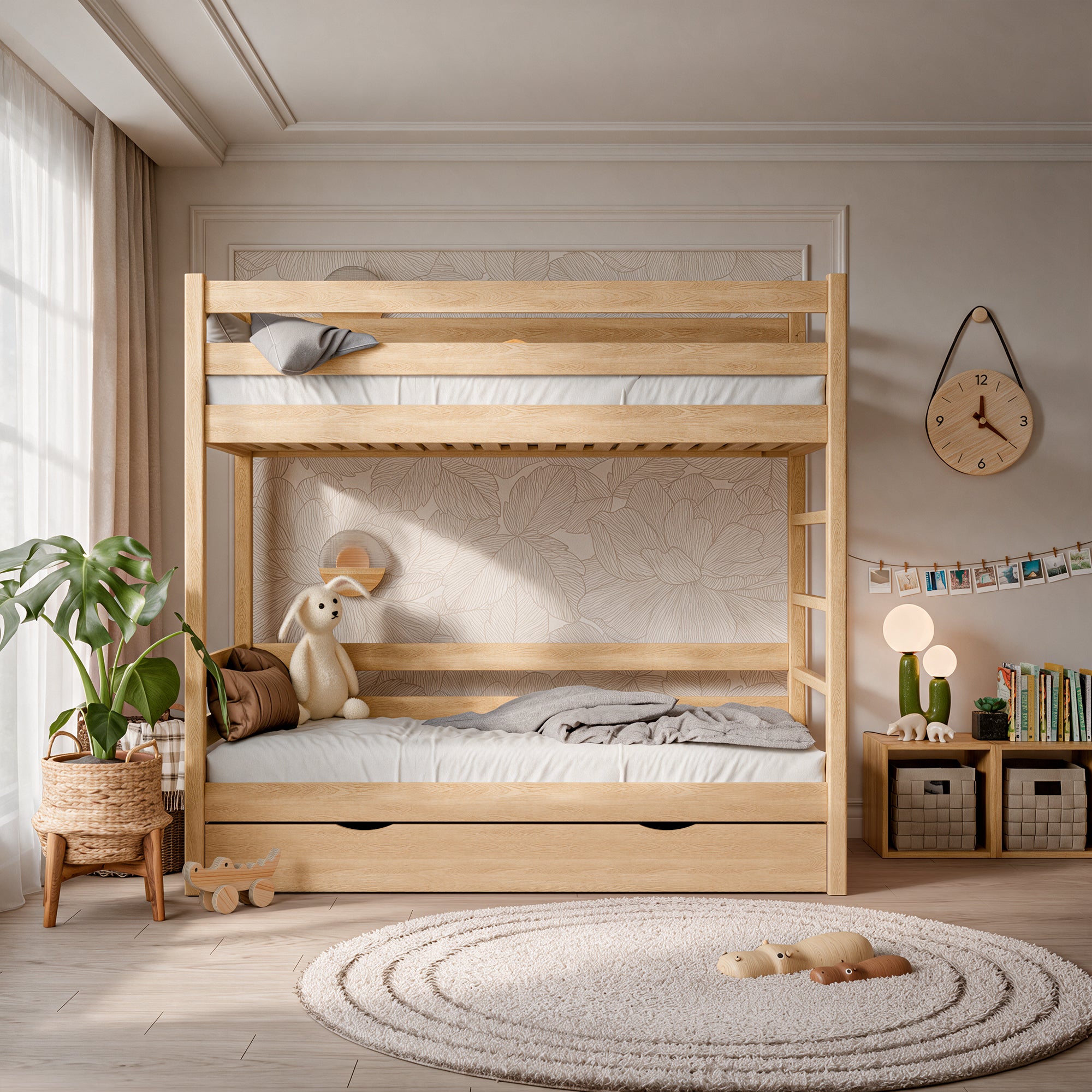 Oak bunk bed with drawer N03 oak natural