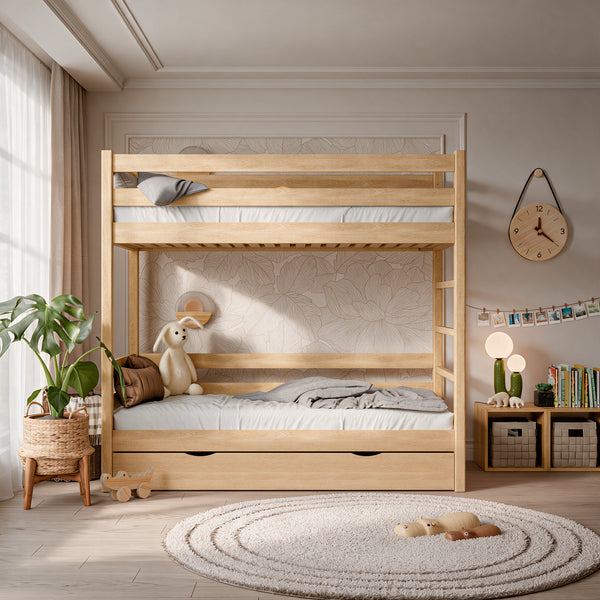 Oak bunk bed with drawer N03 oak natural