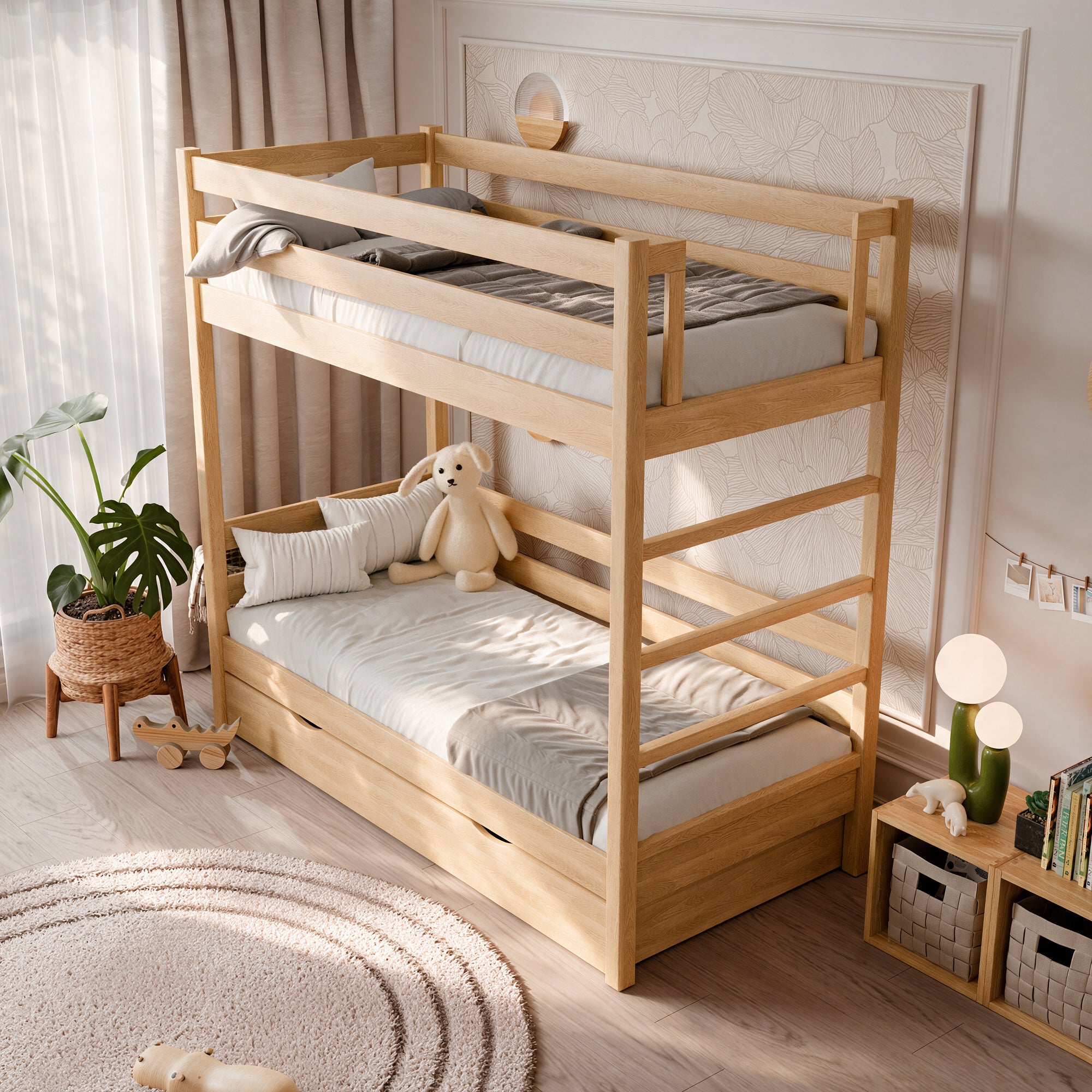 Oak bunk bed with drawer N03 oak natural