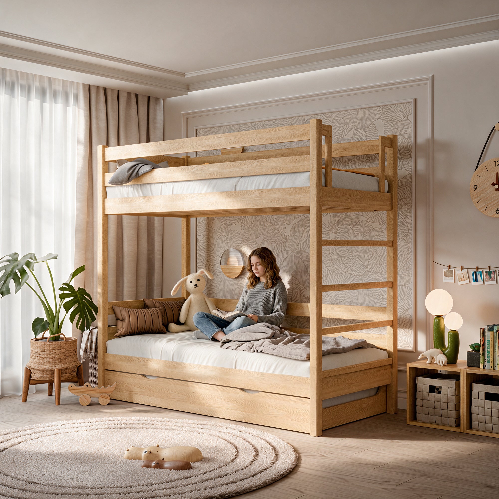 Oak bunk bed with mattress drawer N03 oak natural