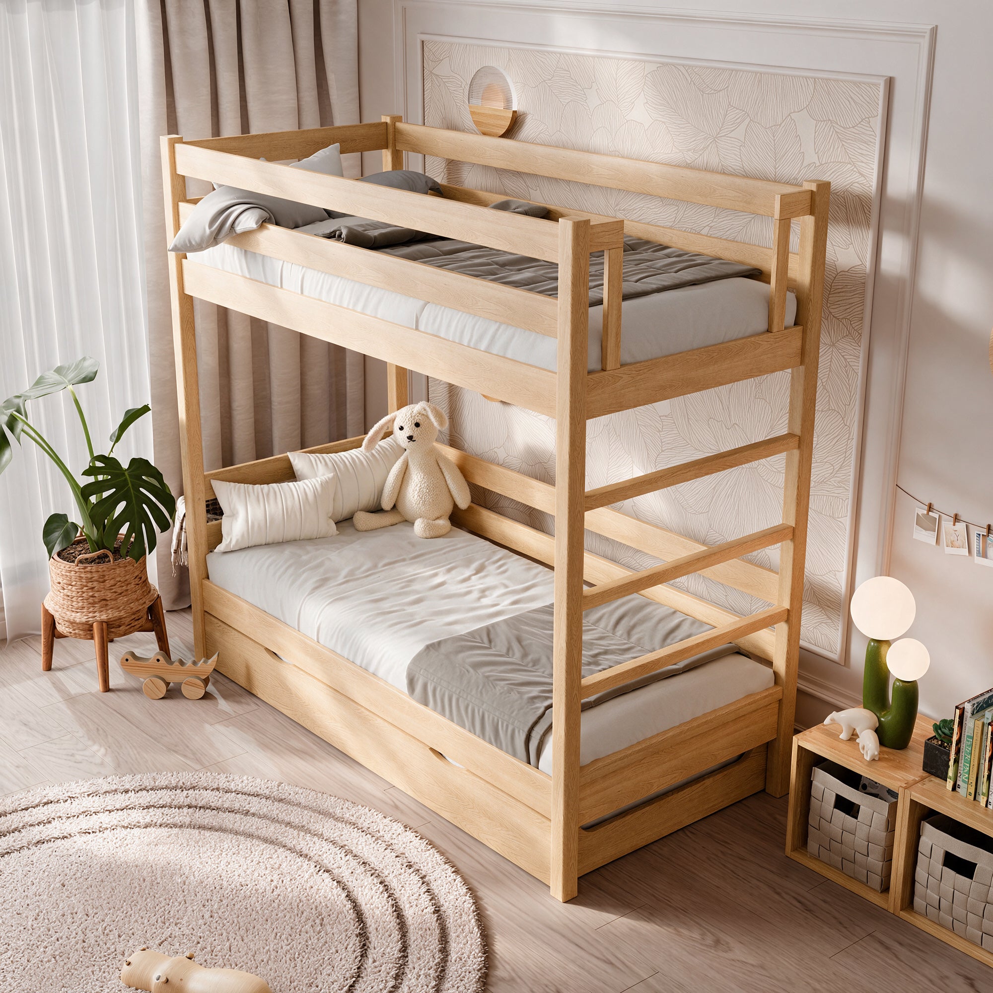 Oak bunk bed with mattress drawer N03 oak natural