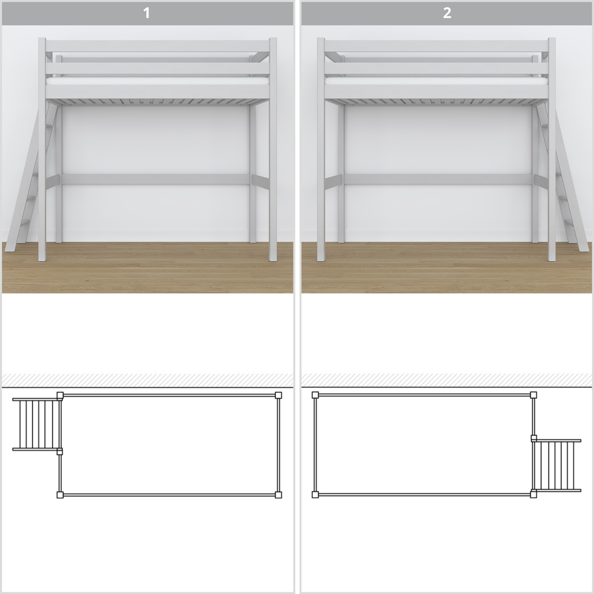 Lit mezzanine en bois gris – vue du dessus na espace couchage