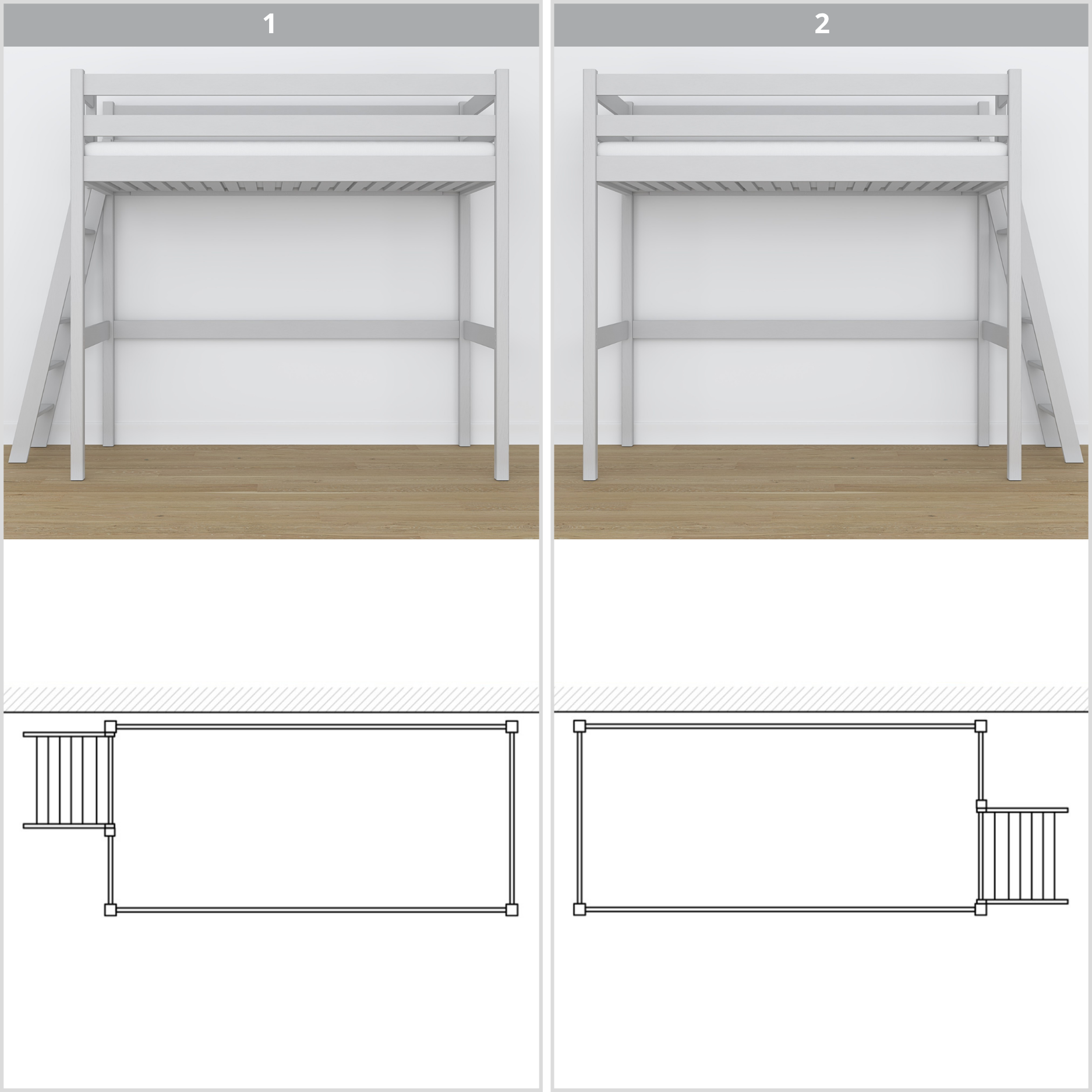 Lit mezzanine en bois gris – vue du dessus na espace couchage